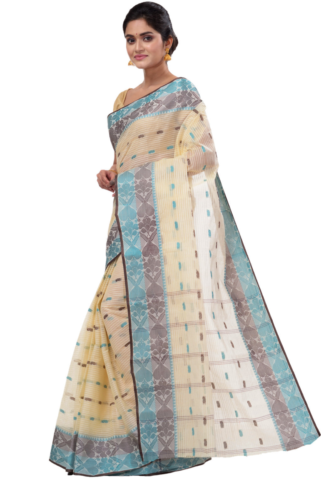 Green Brown Pure Cotton Aged_Women Tant Saree (405)